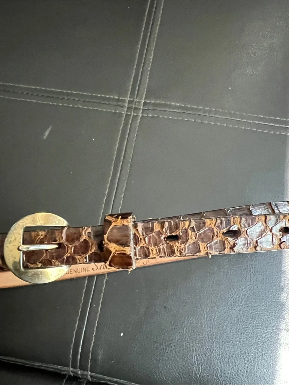 Vintage 1980s Speyer Snakeskin Slim Leather Belt in Brown Size 28